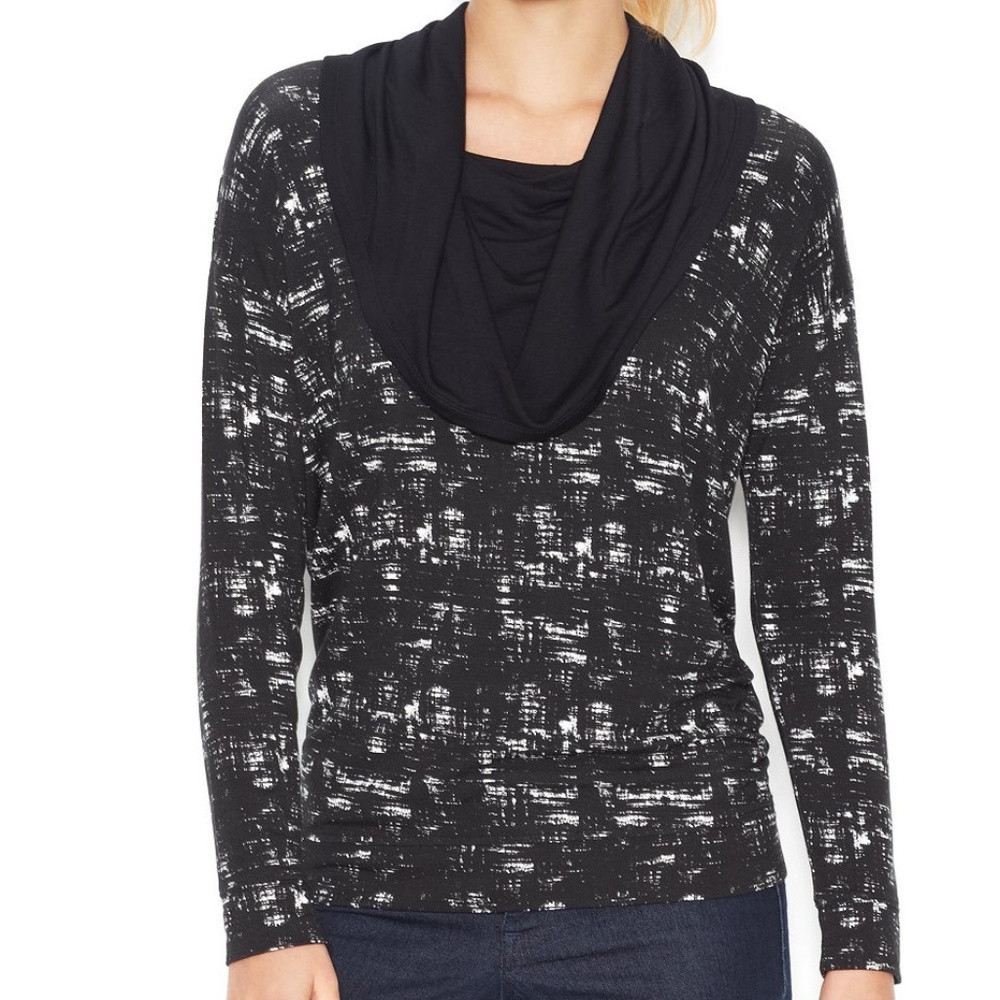 Kensie Long Sleeve Cowl Neck Printed Top
